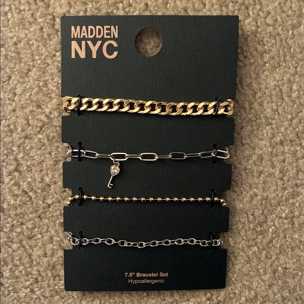 Madden Nyc Two Tone Mixed Chain Key Charm Bracelet Set - Four Bracelets